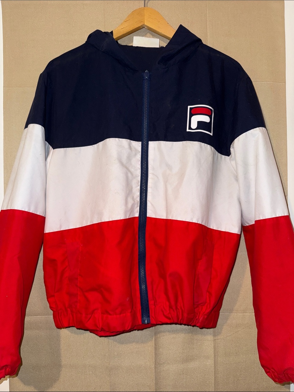 Fila Colorblock Hooded Windbreaker in Navy, White & Red
